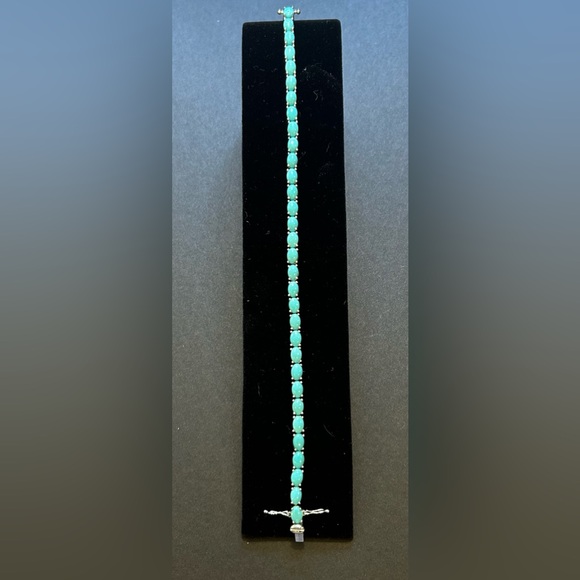 Sleeping Beauty Turquoise Rhodium Over Sterling Silver Tennis Bracelet - 8in - Picture 12 of 15